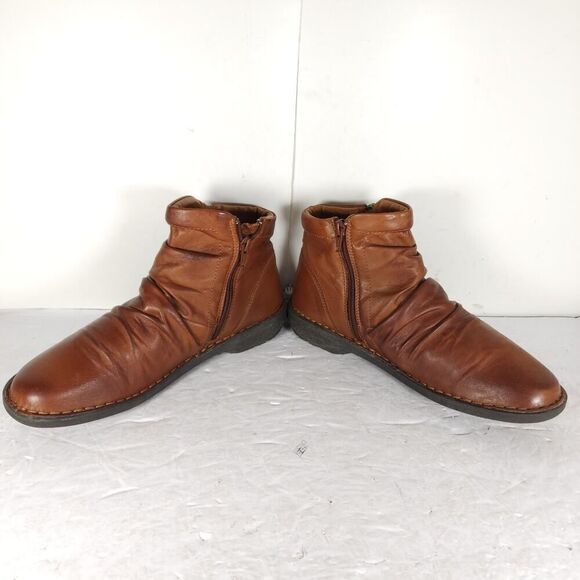 Miz Mooz Women's Pleasant US9,5 EU40 Brown Leather Ruched Side Zip Ankle Boots - Picture 5 of 14